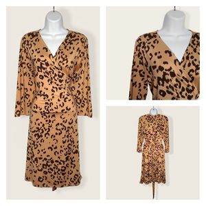 Lularoe | NWT Tan & Black Leopard Print Michelle Wrap Tie Front Dress | XL